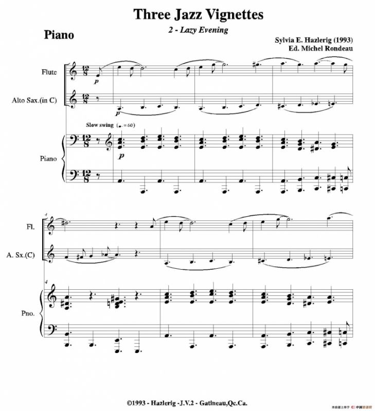 Three jazz vignettes（第二乐章）（三重奏钢琴分谱）