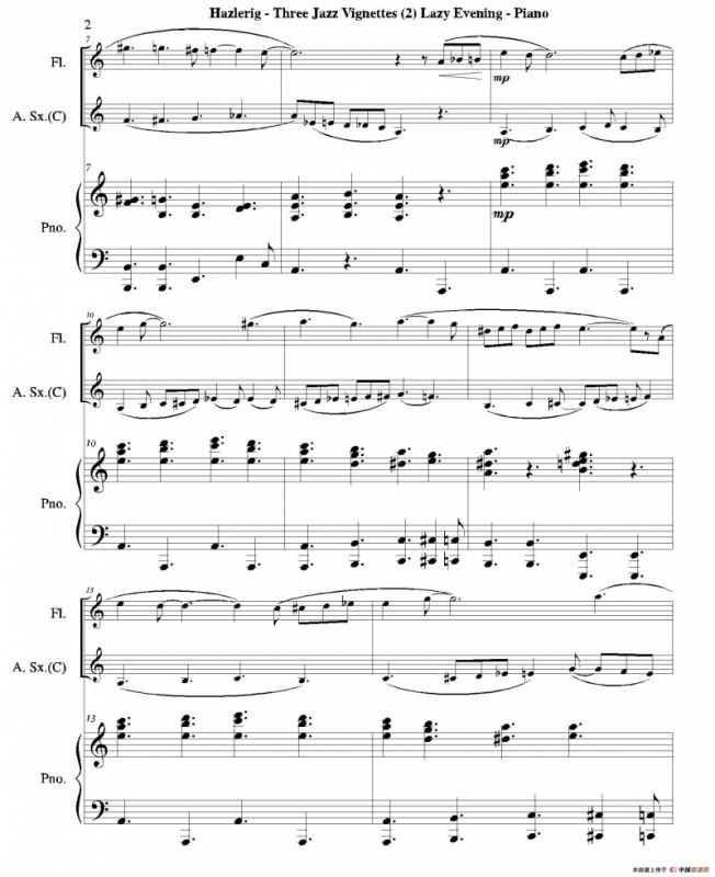 Three jazz vignettes（第二乐章）（三重奏钢琴分谱）