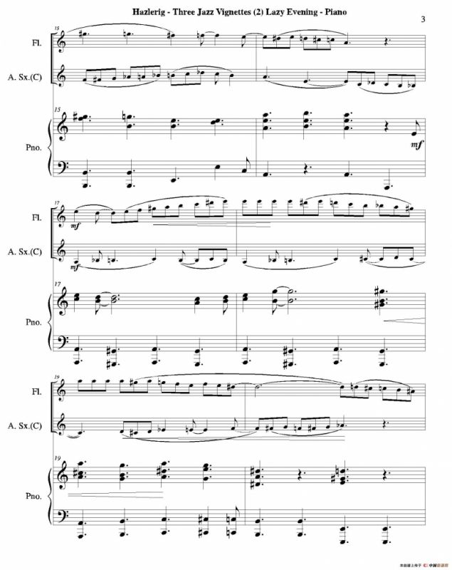 Three jazz vignettes（第二乐章）（三重奏钢琴分谱）