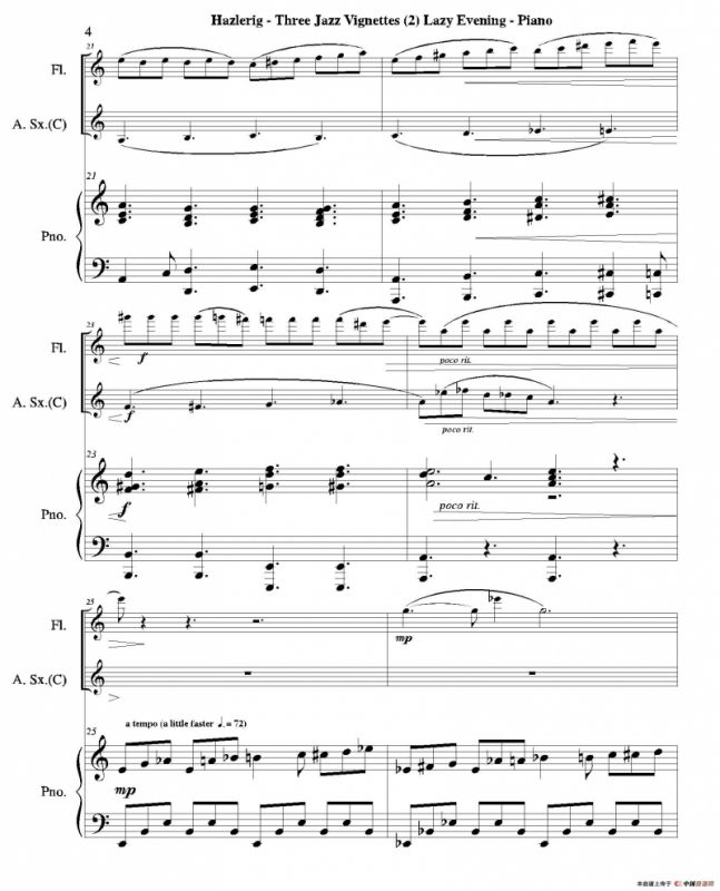 Three jazz vignettes（第二乐章）（三重奏钢琴分谱）