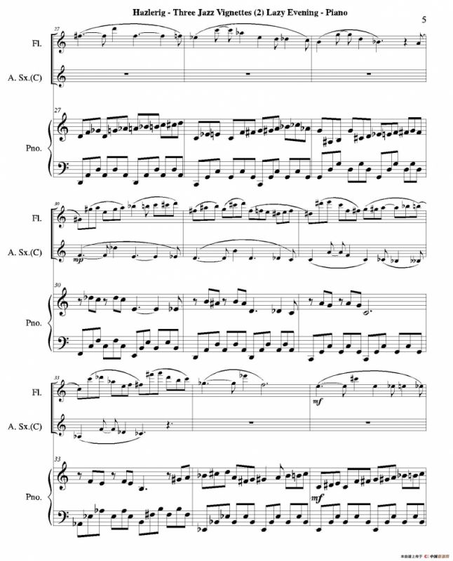 Three jazz vignettes（第二乐章）（三重奏钢琴分谱）