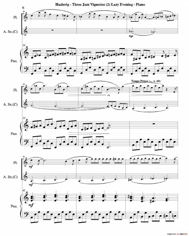 Three jazz vignettes（第二乐章）（三重奏钢琴分谱）