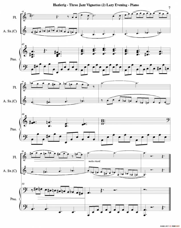 Three jazz vignettes（第二乐章）（三重奏钢琴分谱）