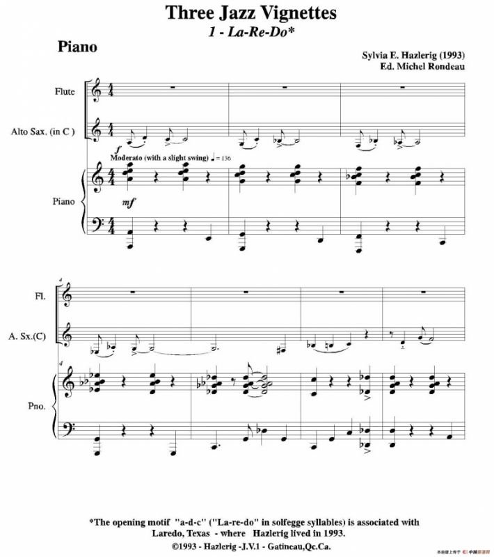 Three jazz vignettes（第一乐章）（三重奏钢琴分谱）