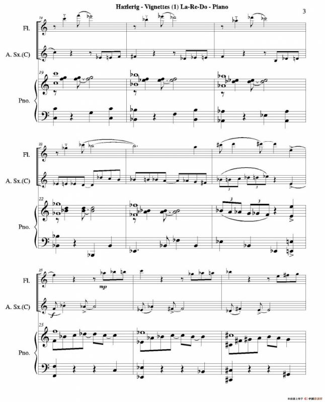 Three jazz vignettes（第一乐章）（三重奏钢琴分谱）