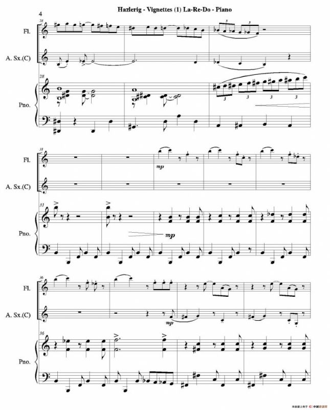 Three jazz vignettes（第一乐章）（三重奏钢琴分谱）