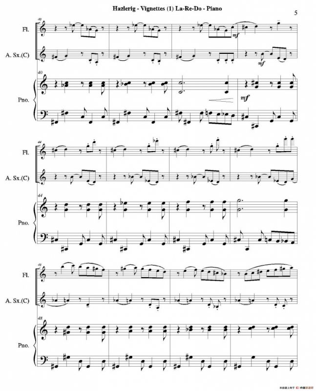 Three jazz vignettes（第一乐章）（三重奏钢琴分谱）