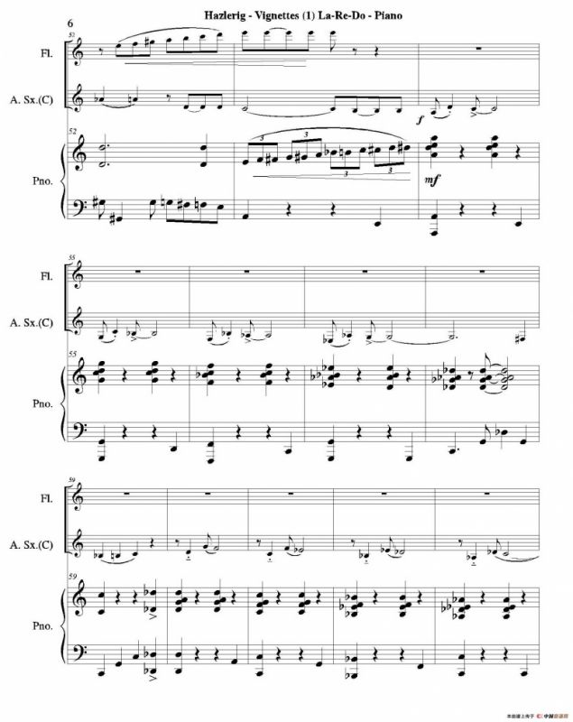 Three jazz vignettes（第一乐章）（三重奏钢琴分谱）