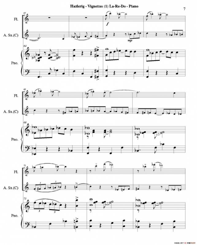 Three jazz vignettes（第一乐章）（三重奏钢琴分谱）