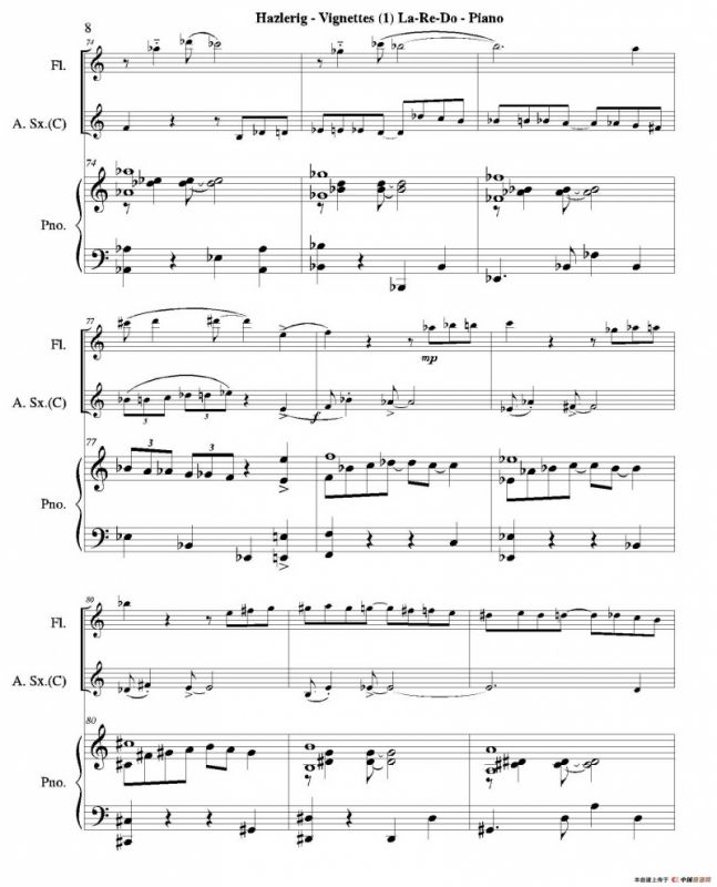 Three jazz vignettes（第一乐章）（三重奏钢琴分谱）