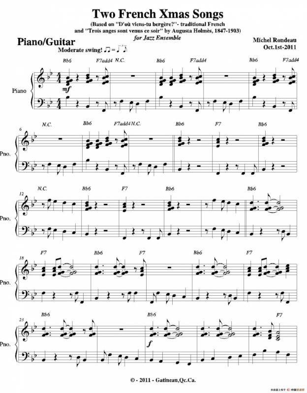 Two French Xmas Songs（钢琴、吉他分谱）