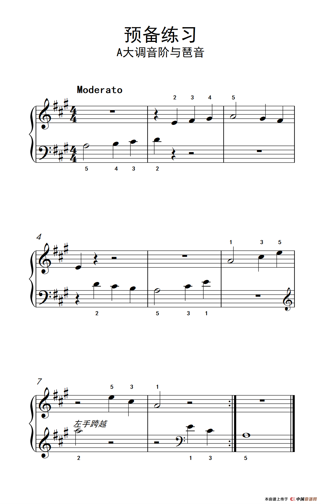 预备练习 A大调音阶与琶音（约翰·汤普森 成人钢琴教程 第一册）