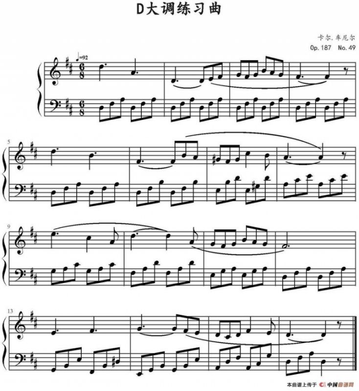 D大调练习曲 （卡尔·车尼尔Op.187，No.49）