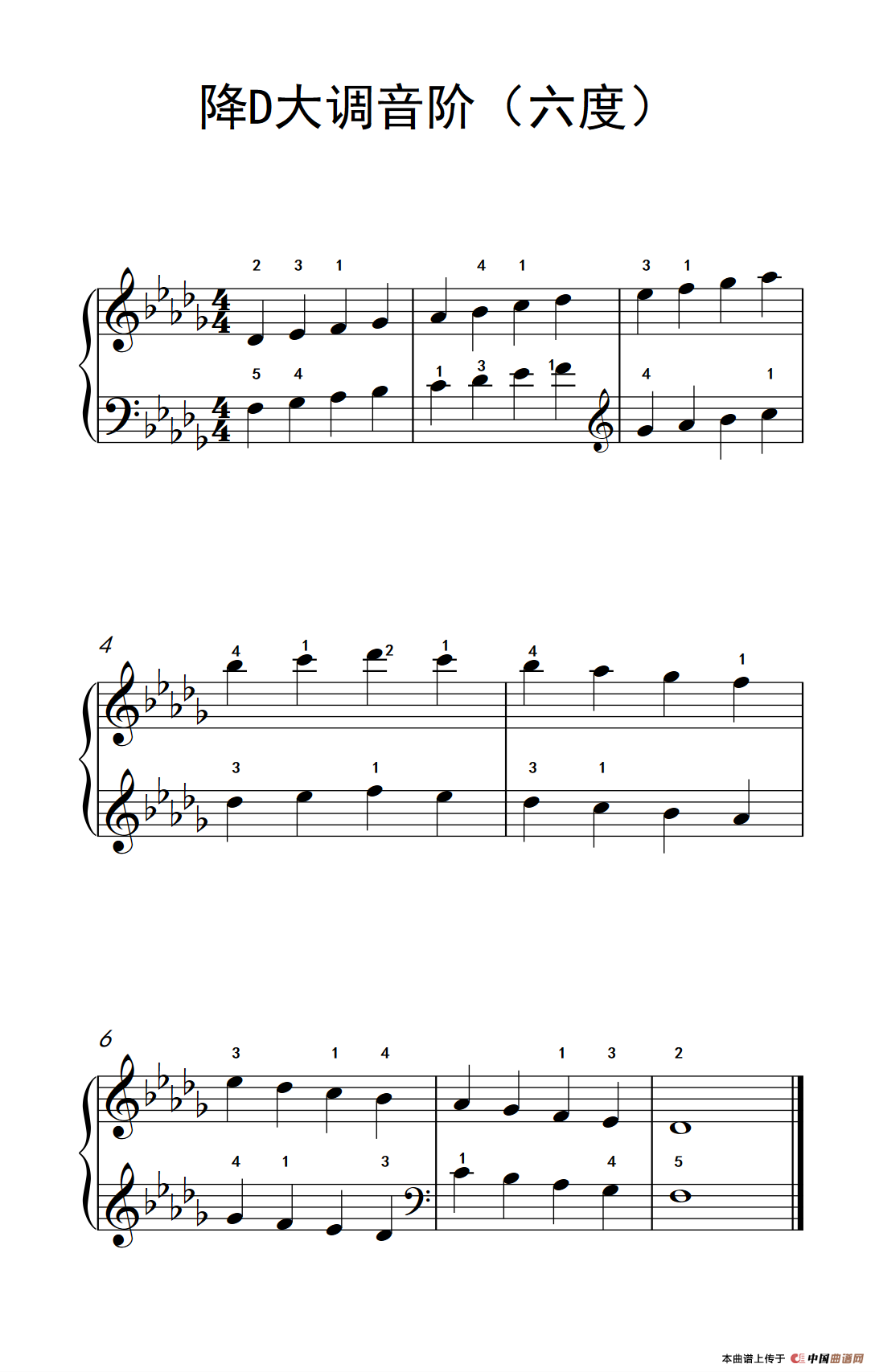 降D大调音阶（六度）（孩子们的钢琴音阶、和弦与琶音 2）