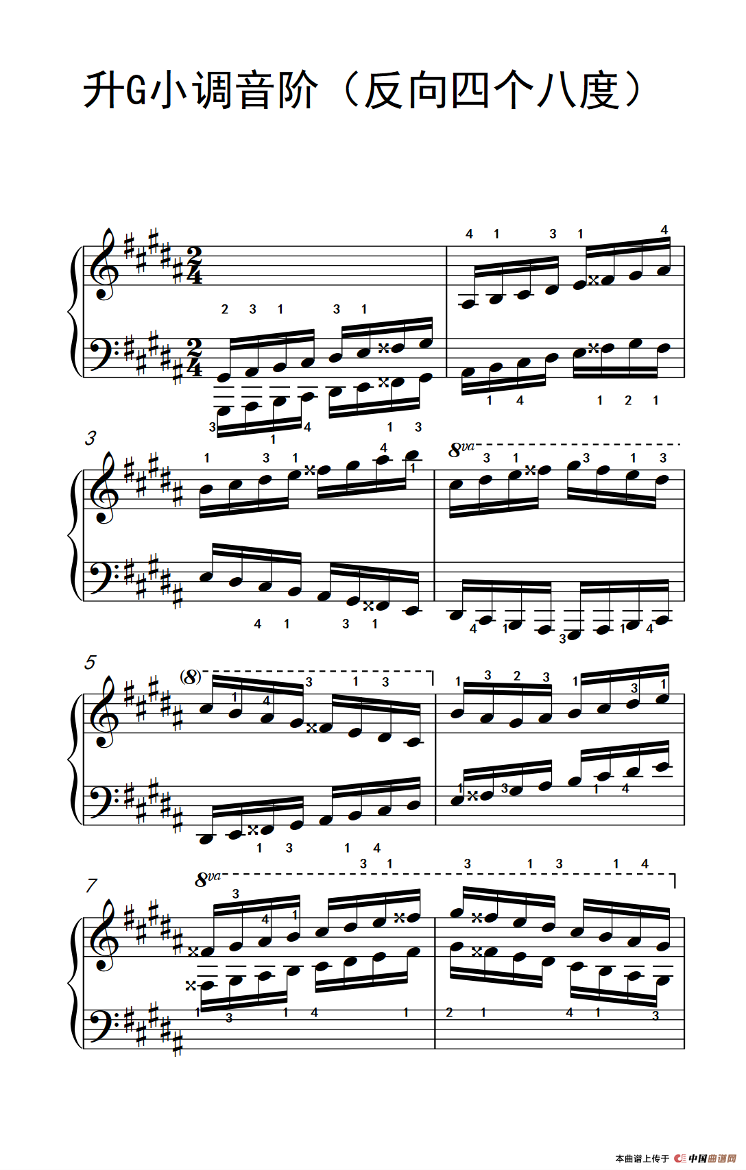 升G小调音阶（反向四个八度）（孩子们的钢琴音阶、和弦与琶音 2）