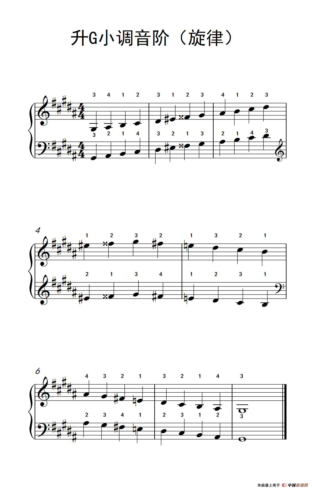 升G小调音阶（旋律）（孩子们的钢琴音阶、和弦与琶音 2）