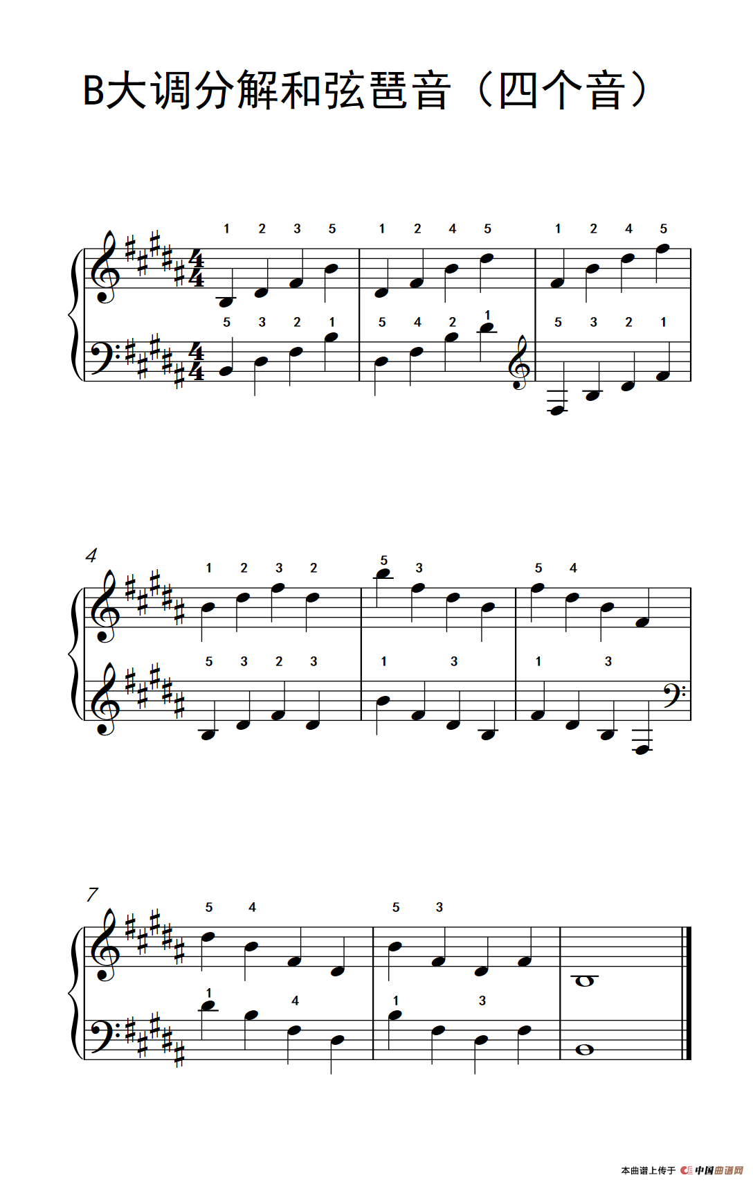 B大调分解和弦琶音（四个音）（孩子们的钢琴音阶、和弦与琶音 2）
