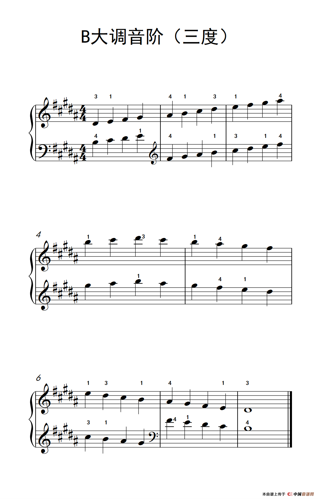 B大调音阶（三度）（孩子们的钢琴音阶、和弦与琶音 2）
