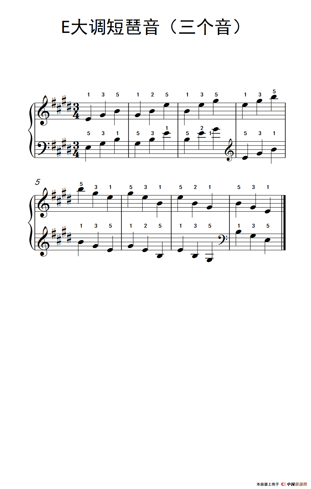 E大调短琶音（三个音）（孩子们的钢琴音阶、和弦与琶音 2）