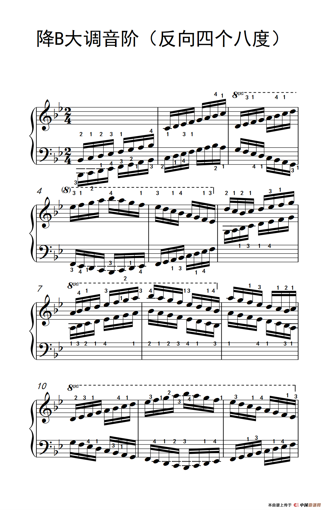 降B大调音阶（反向四个八度）（儿童钢琴练习曲）