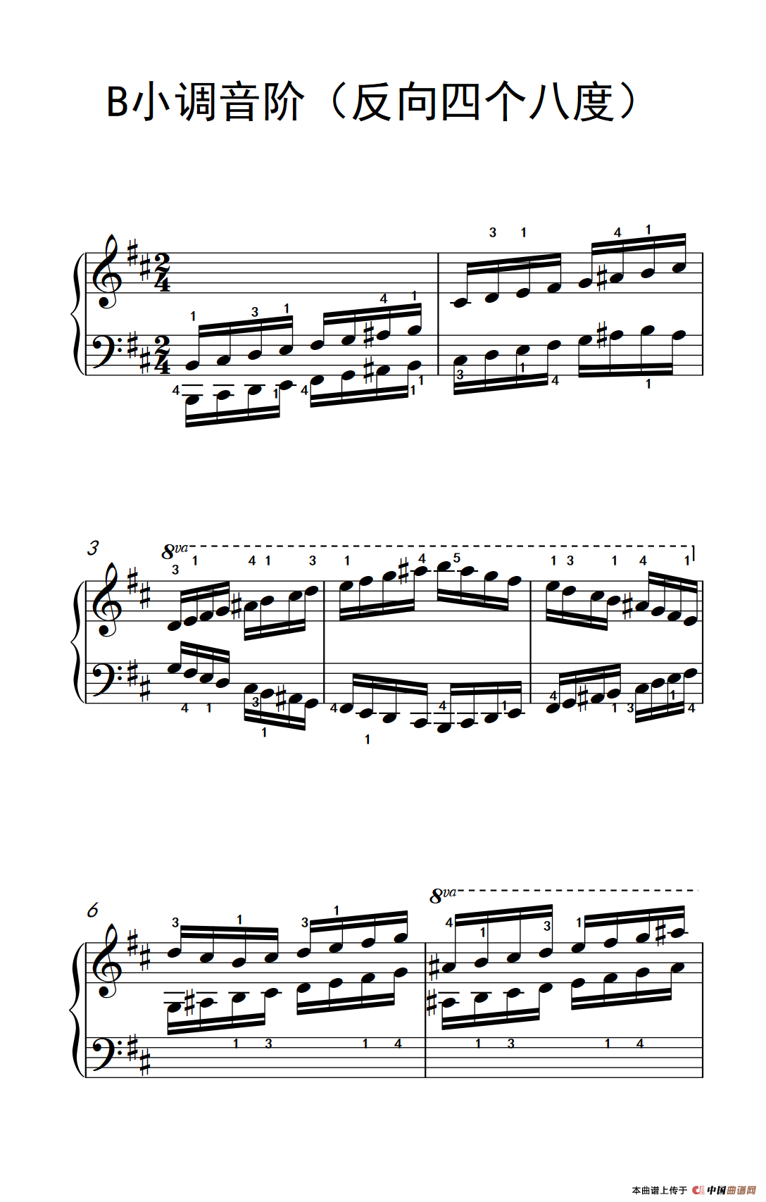 B小调音阶（反向四个八度）（儿童钢琴练习曲）