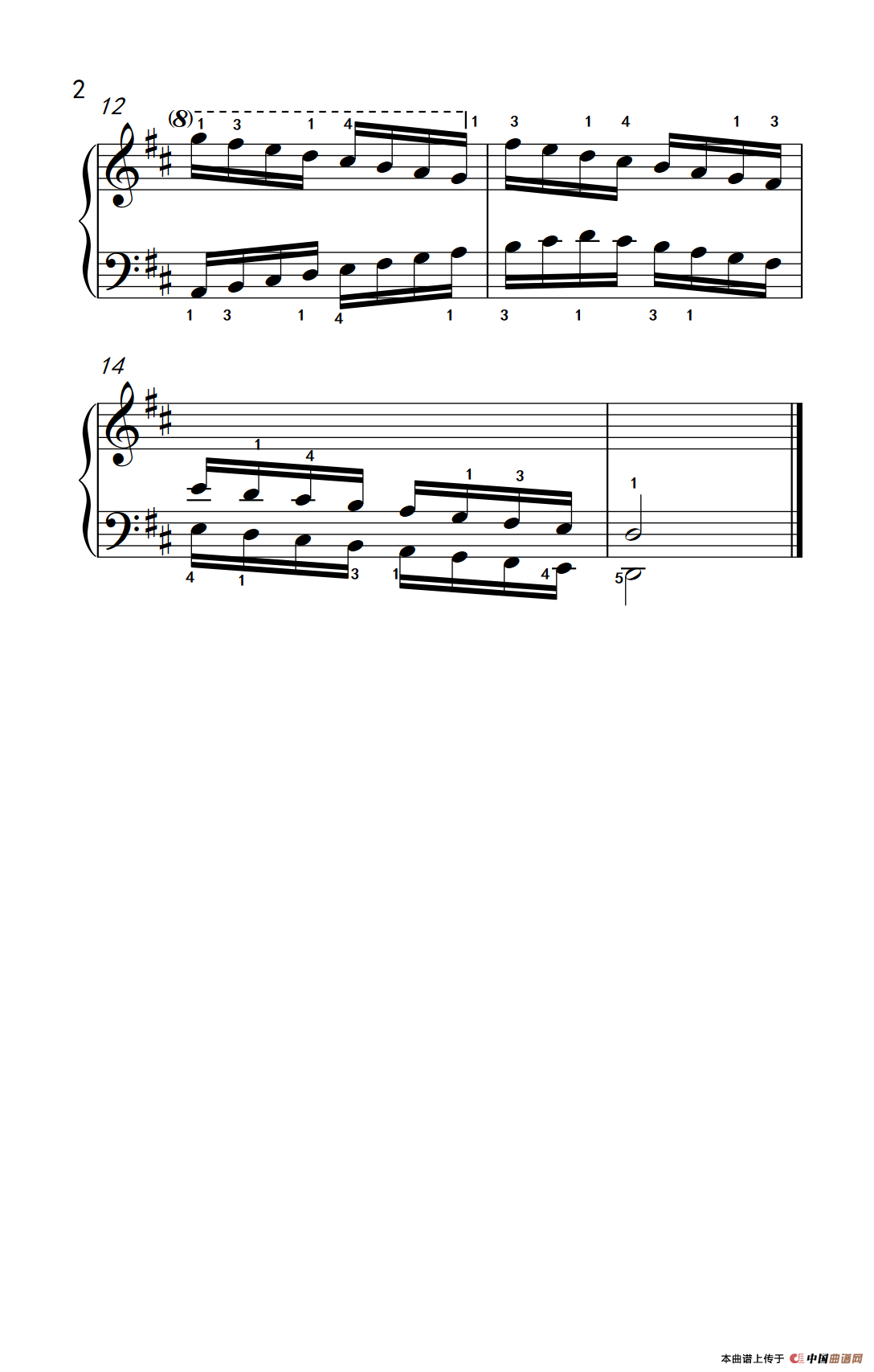 D大调音阶（反向四个八度）（儿童钢琴练习曲）