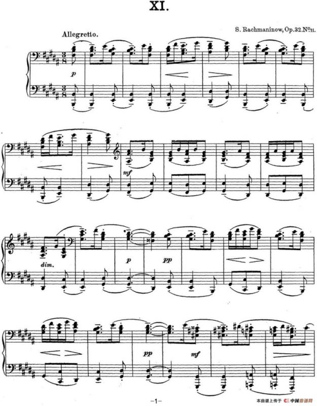 拉赫玛尼诺夫 钢琴前奏曲22 B大调 Op.32 No.11