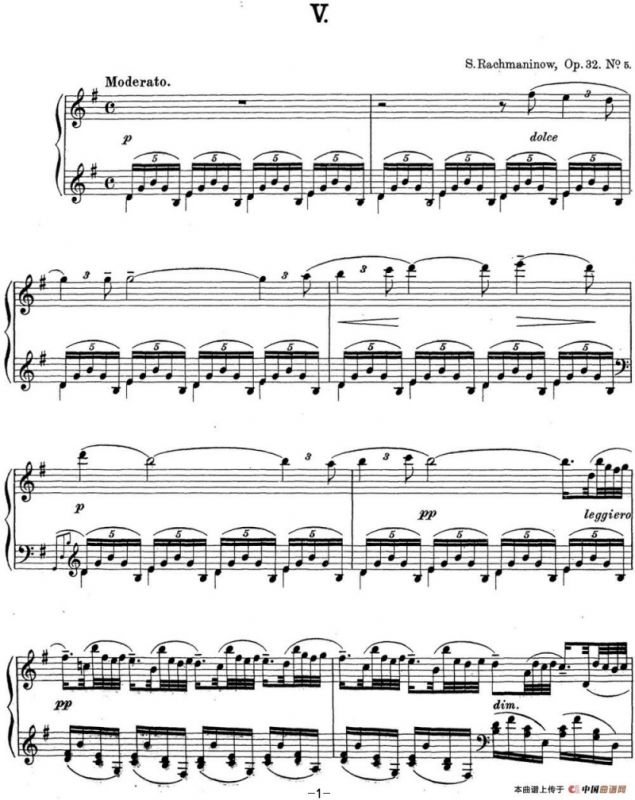 拉赫玛尼诺夫 钢琴前奏曲16 G大调 Op.32 No.5