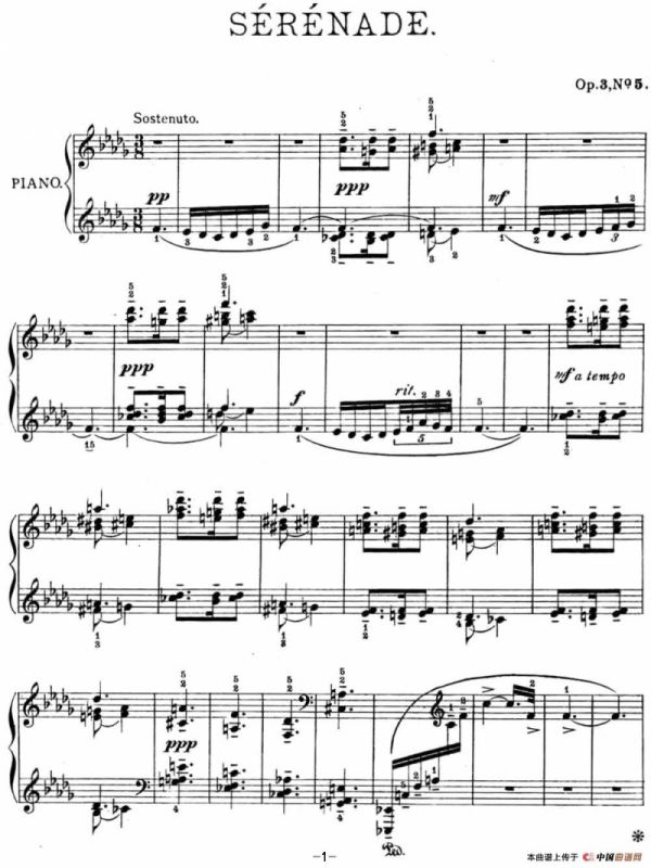 拉赫玛尼诺夫 幻想小品集 Op.3 No.5 小夜曲 降b小调