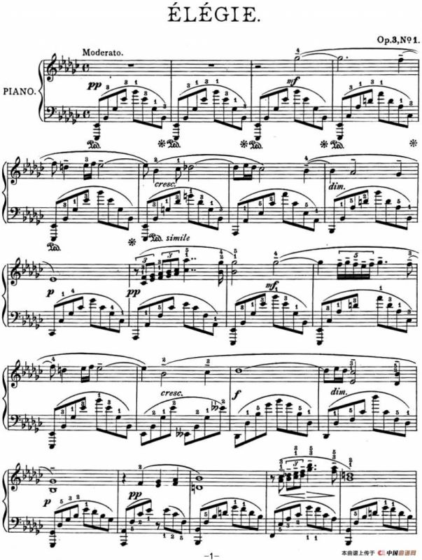 拉赫玛尼诺夫 幻想小品集 Op.3 No.1 悲歌 降e小调