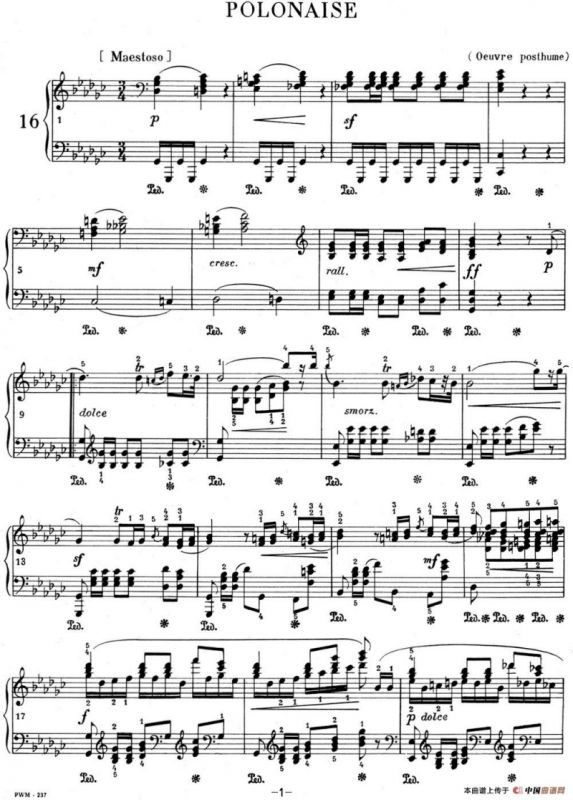 肖邦 波兰舞曲 Op.posth.P.1 No.8 降G大调