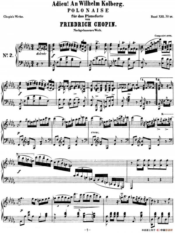 肖邦 波兰舞曲 Op.posth.P.1 No.5 降B大调