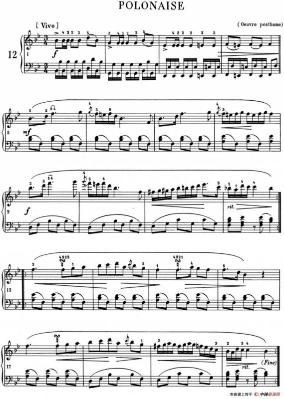 肖邦 波兰舞曲 Op.posth.P.1 No.1 降B大调