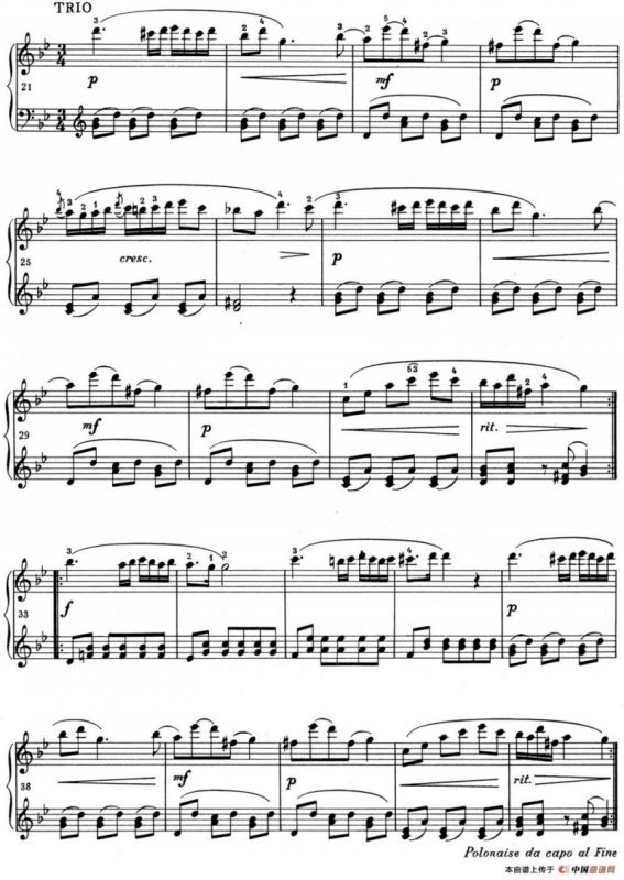 肖邦 波兰舞曲 Op.posth.P.1 No.1 降B大调