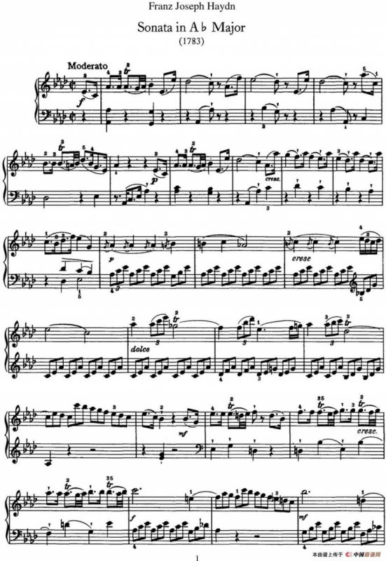 海顿 钢琴奏鸣曲 Hob XVI 43 in A-flat major