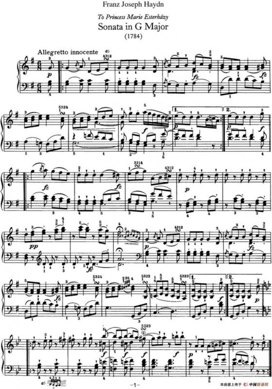 海顿 钢琴奏鸣曲 Hob XVI 40 in G major