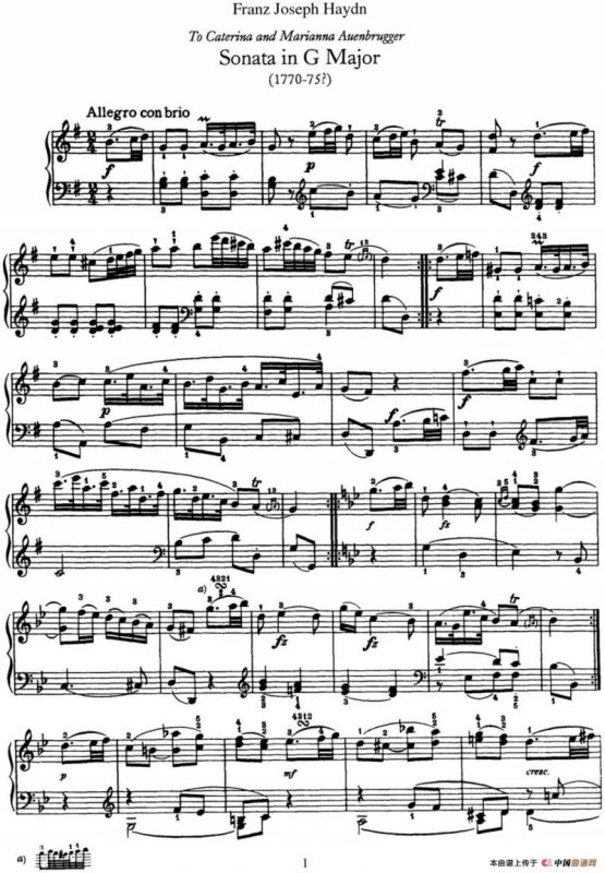海顿 钢琴奏鸣曲 Hob XVI 39 in G major