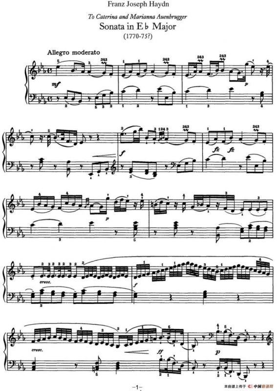 海顿 钢琴奏鸣曲 Hob XVI 38 in E-flat major