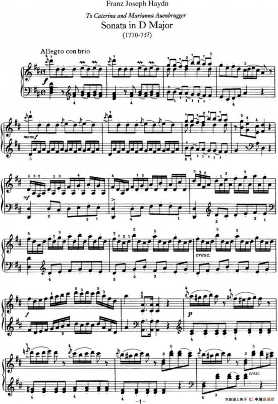 海顿 钢琴奏鸣曲 Hob XVI 37 in D major