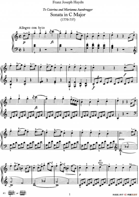 海顿 钢琴奏鸣曲 Hob XVI 35 in C major