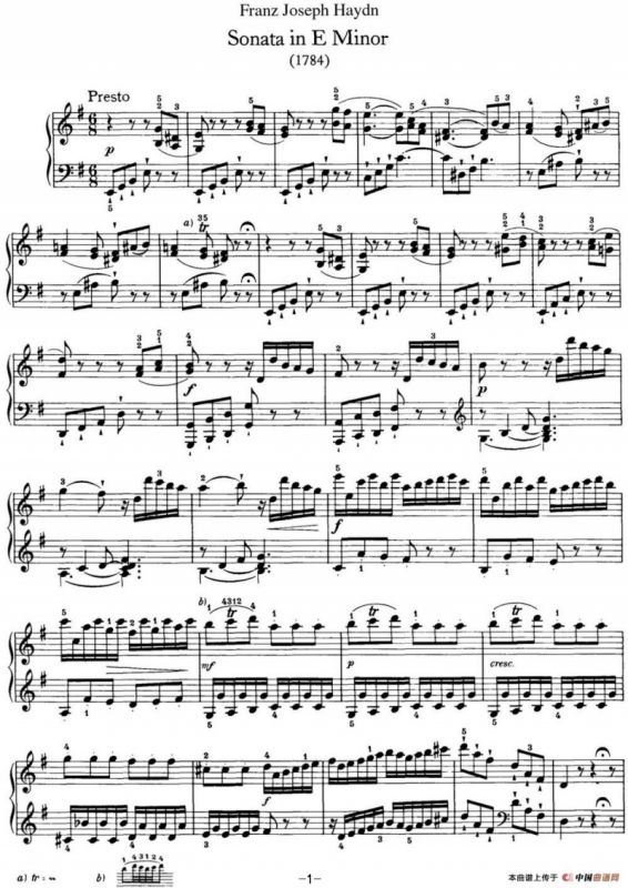 海顿 钢琴奏鸣曲 Hob XVI 34 in E minor