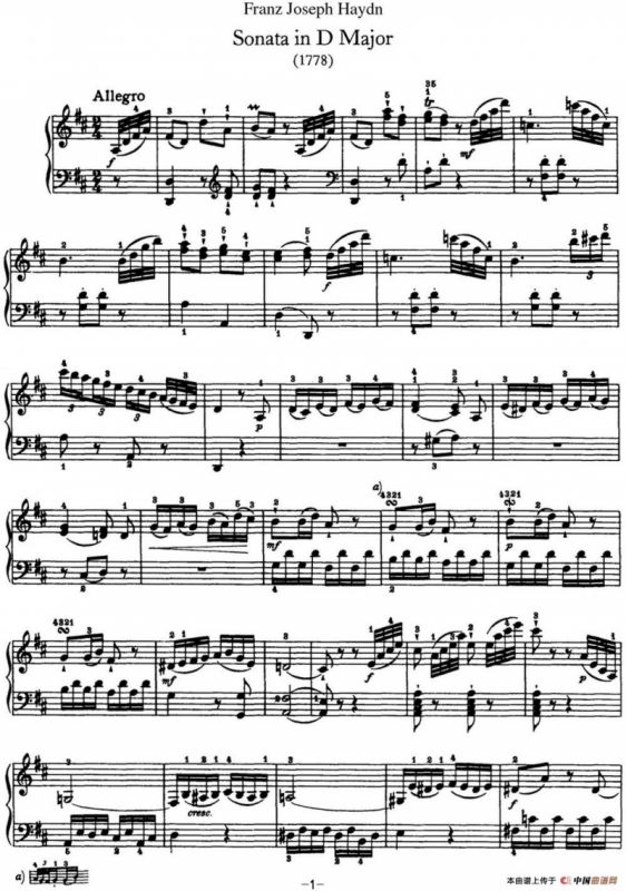 海顿 钢琴奏鸣曲 Hob XVI 33 in D major