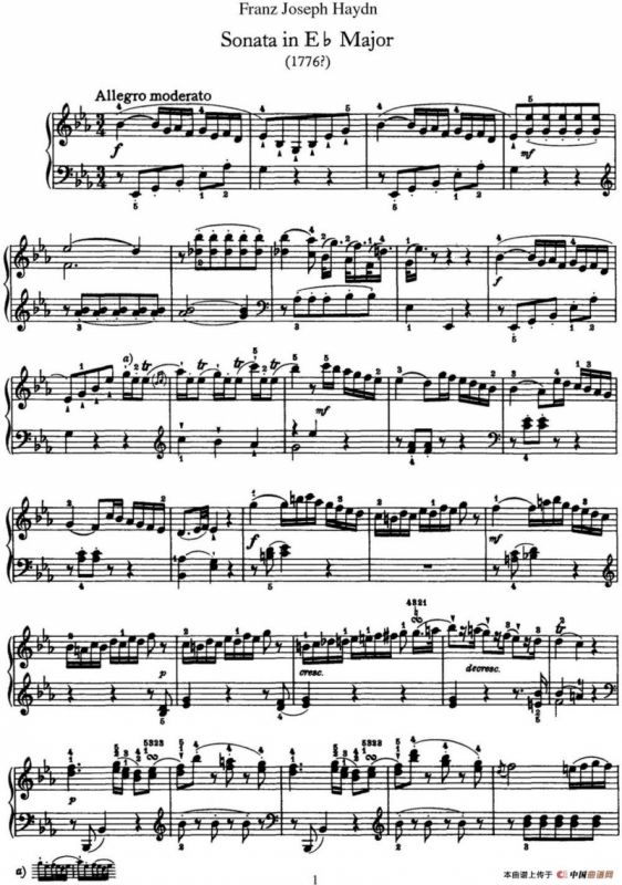 海顿 钢琴奏鸣曲 Hob XVI 28 in E-flat major