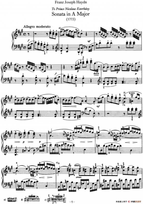 海顿 钢琴奏鸣曲 Hob XVI 26 in A major