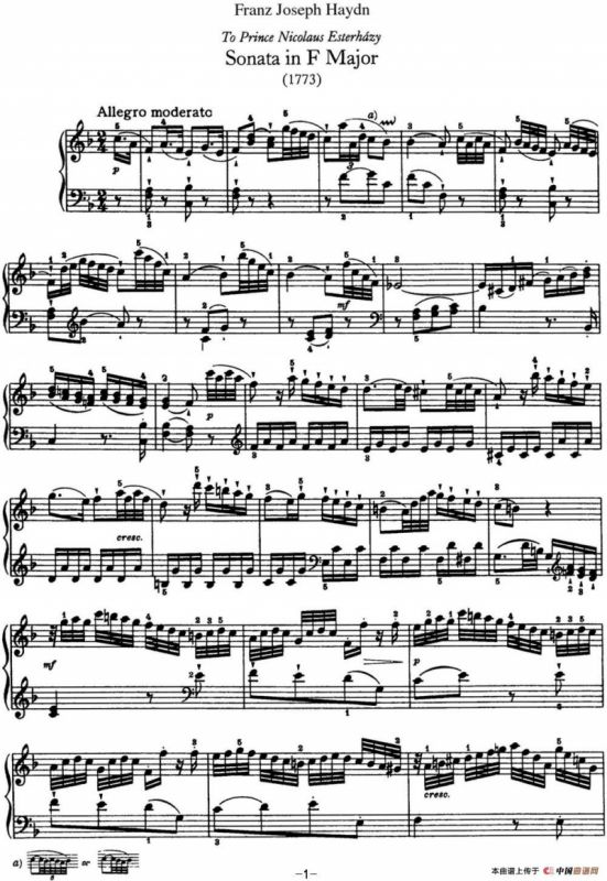 海顿 钢琴奏鸣曲 Hob XVI 23 in F major