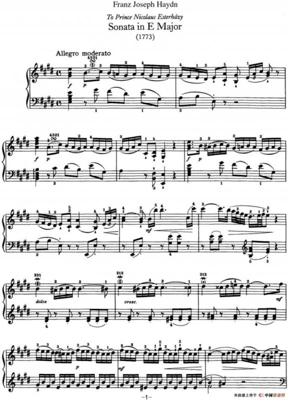 海顿 钢琴奏鸣曲 Hob XVI 22 in E major