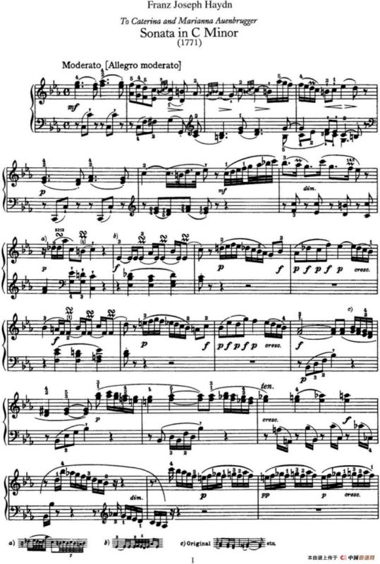 海顿 钢琴奏鸣曲 Hob XVI 20 in C minor
