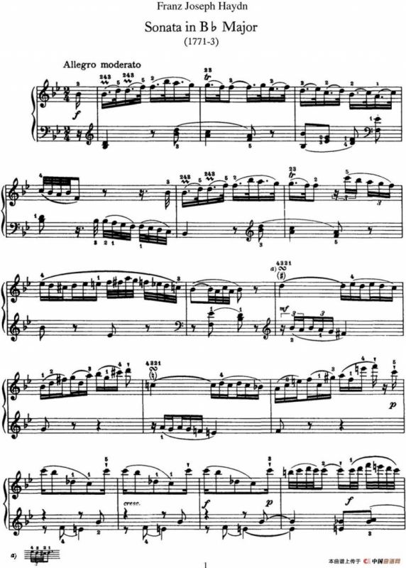 海顿 钢琴奏鸣曲 Hob XVI 18 in B-flat major