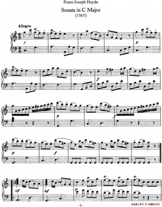 海顿 钢琴奏鸣曲 Hob XVI 15 in C major