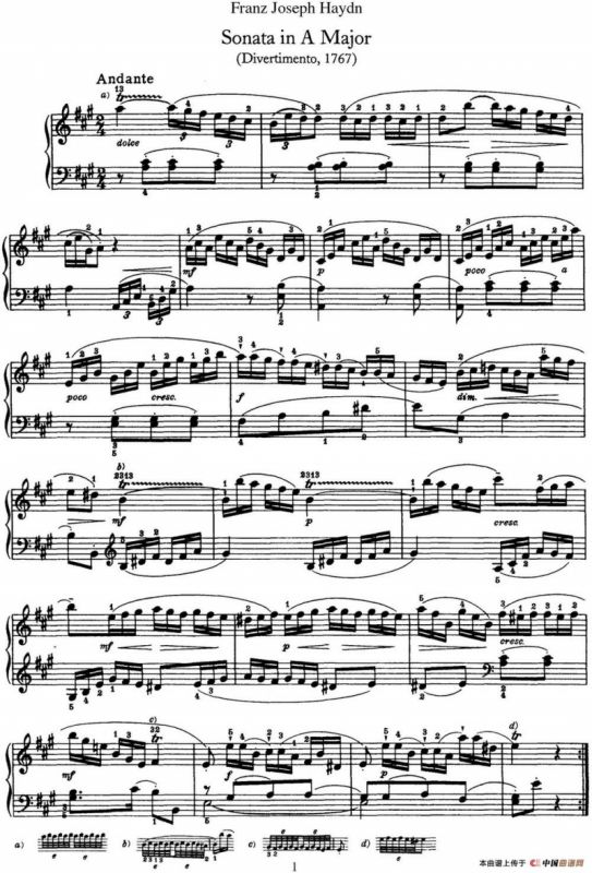 海顿 钢琴奏鸣曲 Hob XVI 12 Divertimento A major